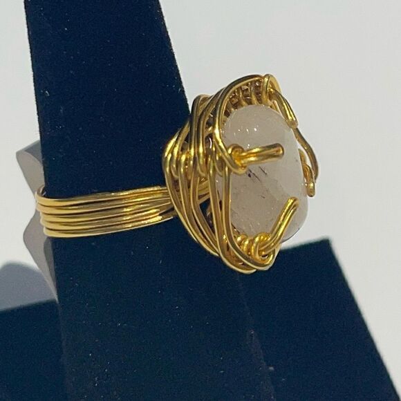 ✨ RUTILATED QUARTZ NATURAL WIREWRAPPED GEMSTONE CHUNKY RING ✨ - Picture 7 of 7